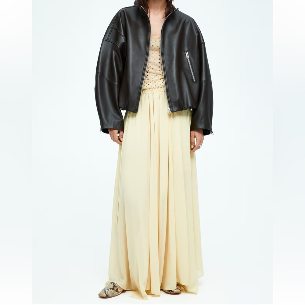 H&M Butter Yellow Chiffon Circle Maxi Skirt